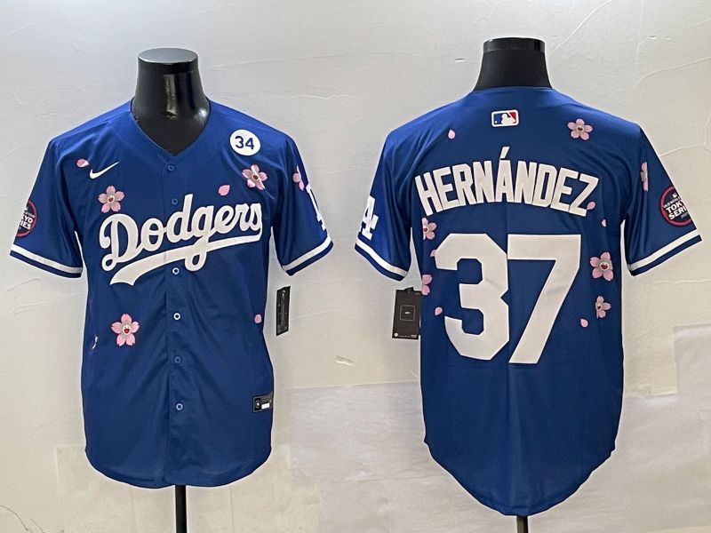 Men Los Angeles Dodgers #37 Hernandez Blue Sakura Edition 2025 Nike MLB Jersey style 7